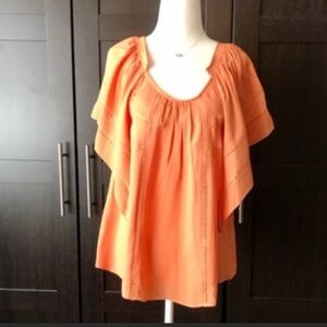 Anthro The Addison Story Flutter Sleeve Top Flowy Orange Women's Peasant Top S